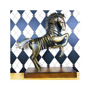 Brutalist Metal Horse Sculpture 20" Abstract Rearing Form Gallery Statement
